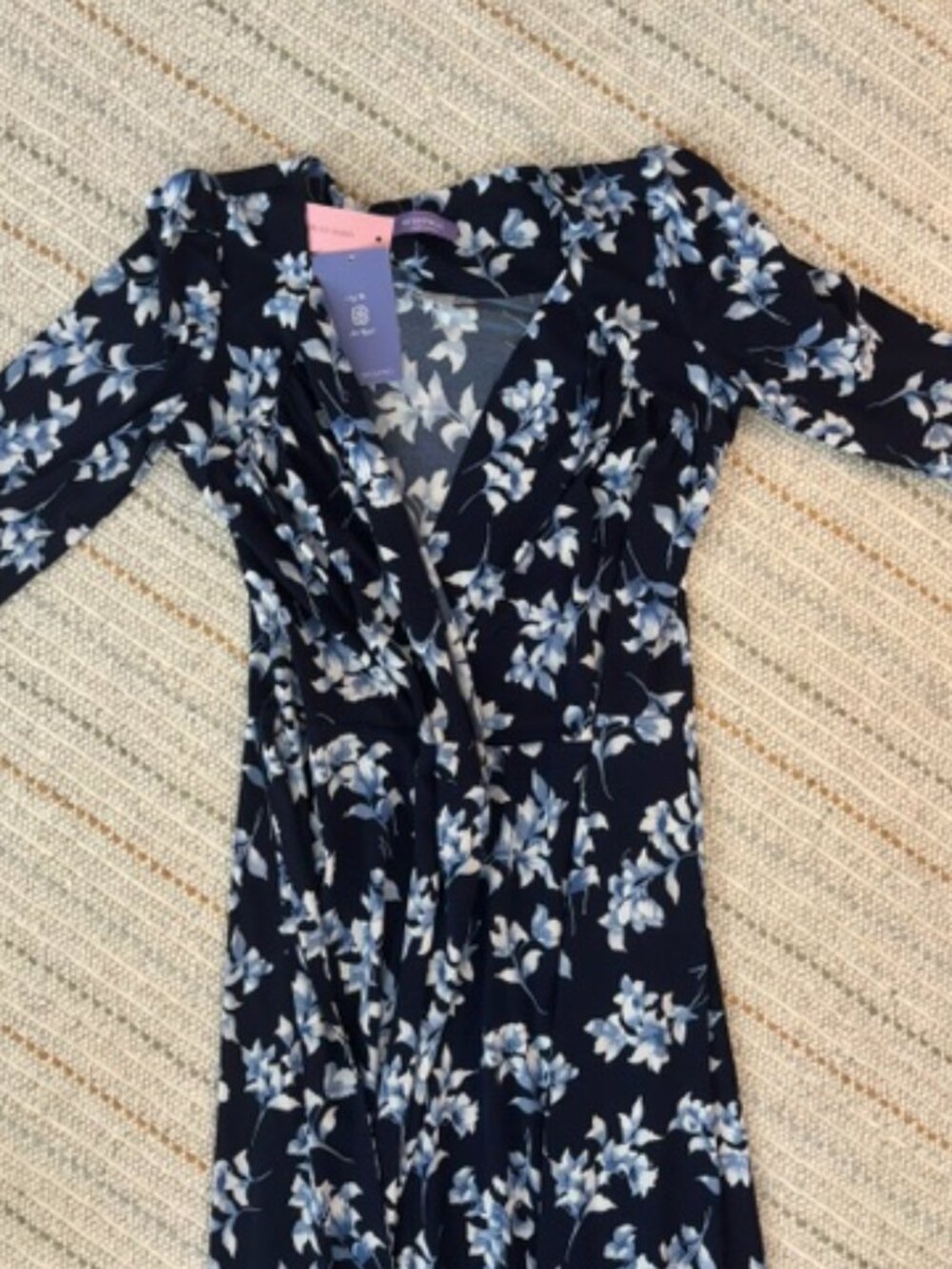 Byseowoo Wrap Midi Sleeve Dress Blue Flower
